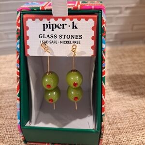 PIPER K Earrings Olive Martini Glass Stone Drop Dangle Earrings
